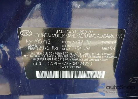 2013 Hyundai Elantra Limited from USA, damaged, VIN 5NPDH4AEXDH324223